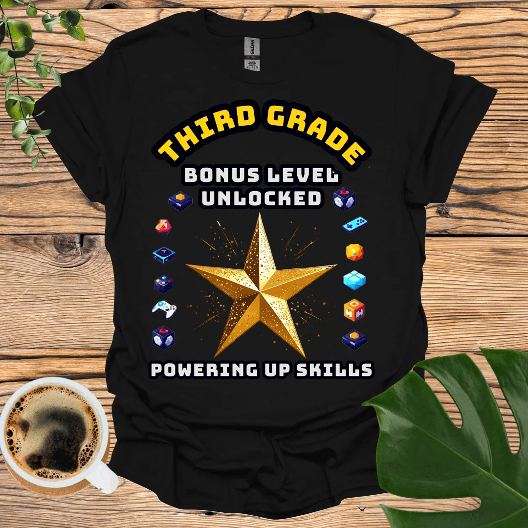 Gaming-Themed Third Grade T-Shirt: Powering Up Skills