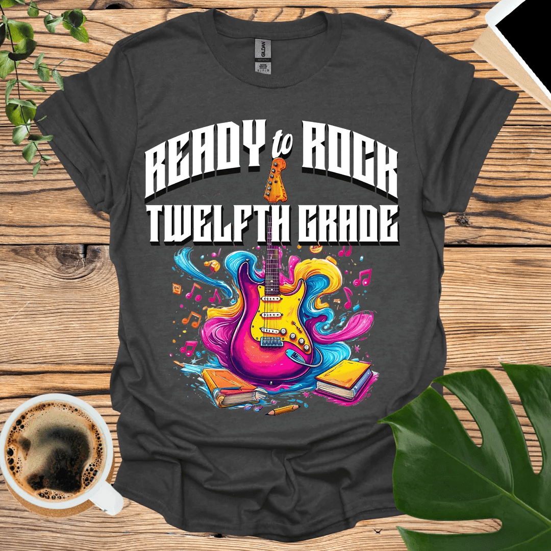 Vibrant Ready to Rock Twelfth Grade T-Shirt Design