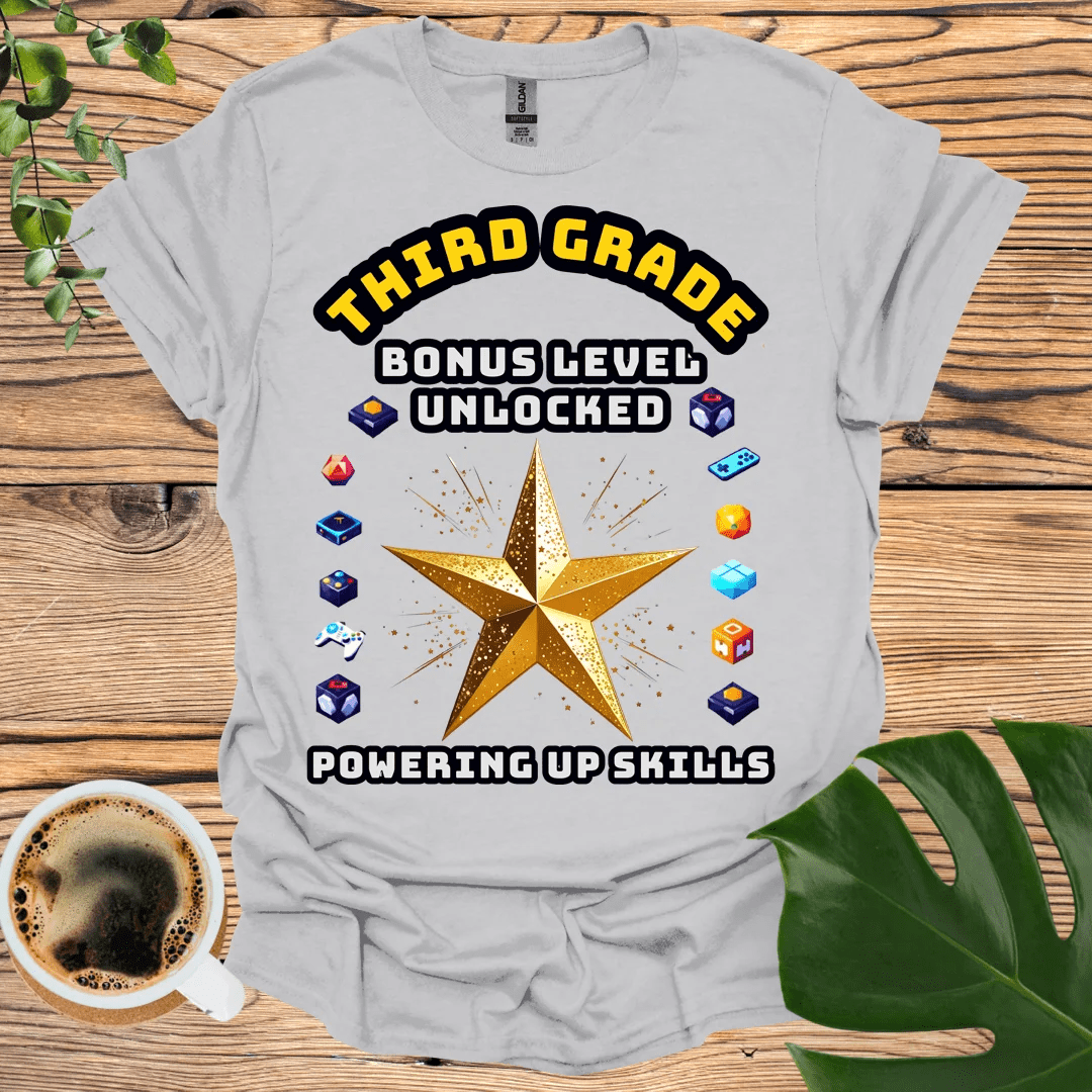 Gaming-Themed Third Grade T-Shirt: Powering Up Skills