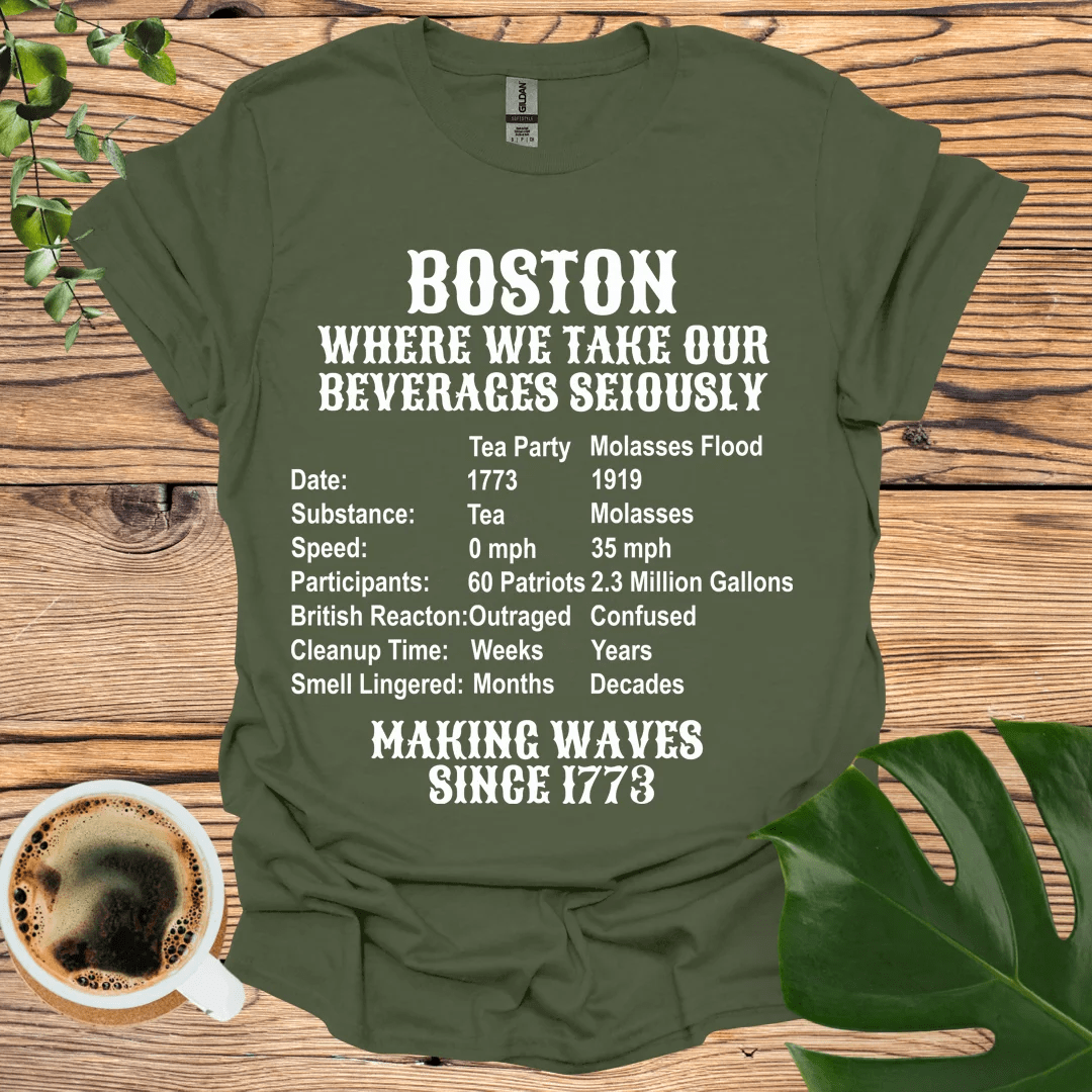 Boston History T-Shirt: Tea Party and Molasses Flood Humor