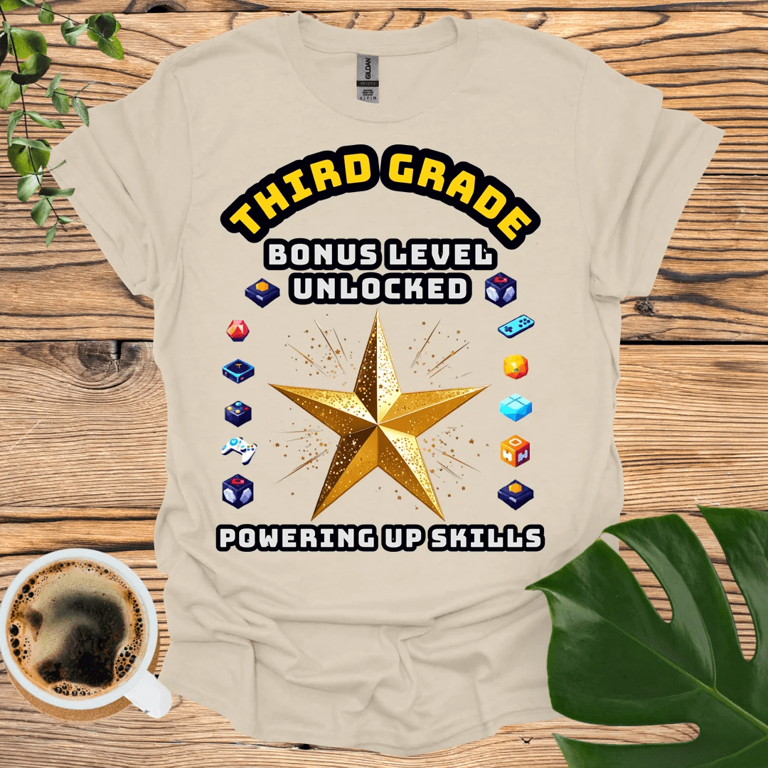 Gaming-Themed Third Grade T-Shirt: Powering Up Skills