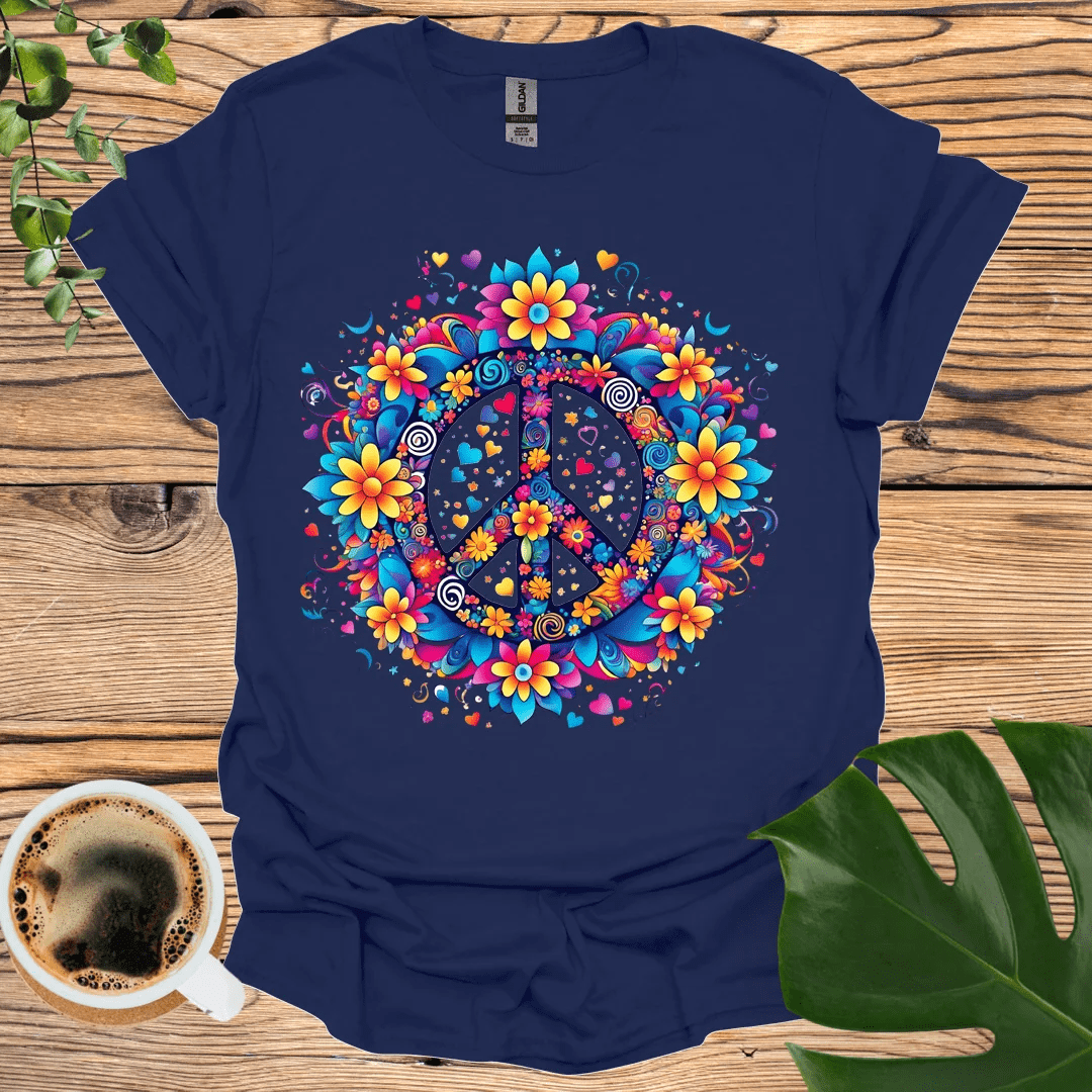 Flower Power Peace T-Shirt: 60s Inspired Design