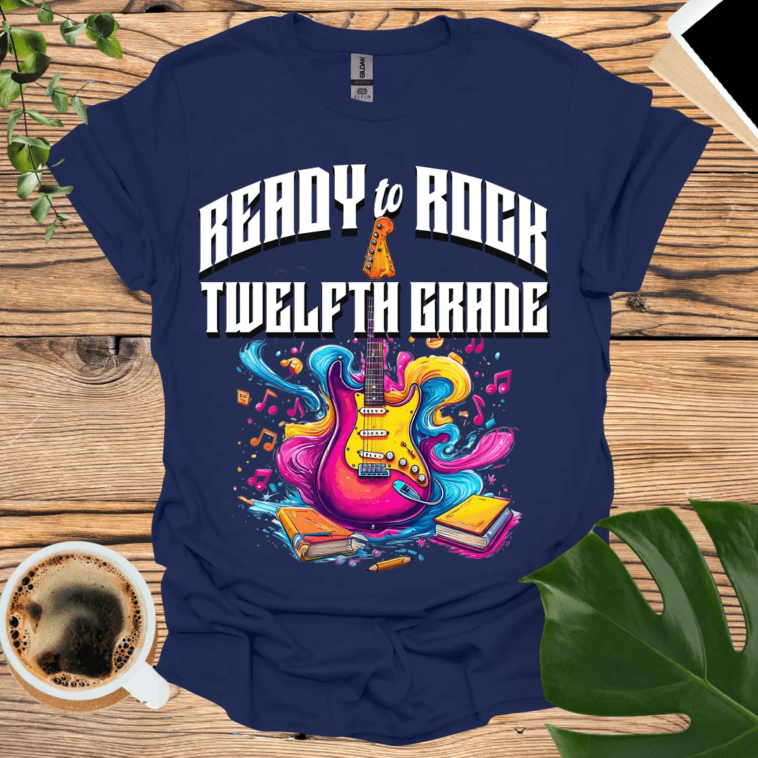 Vibrant Ready to Rock Twelfth Grade T-Shirt Design