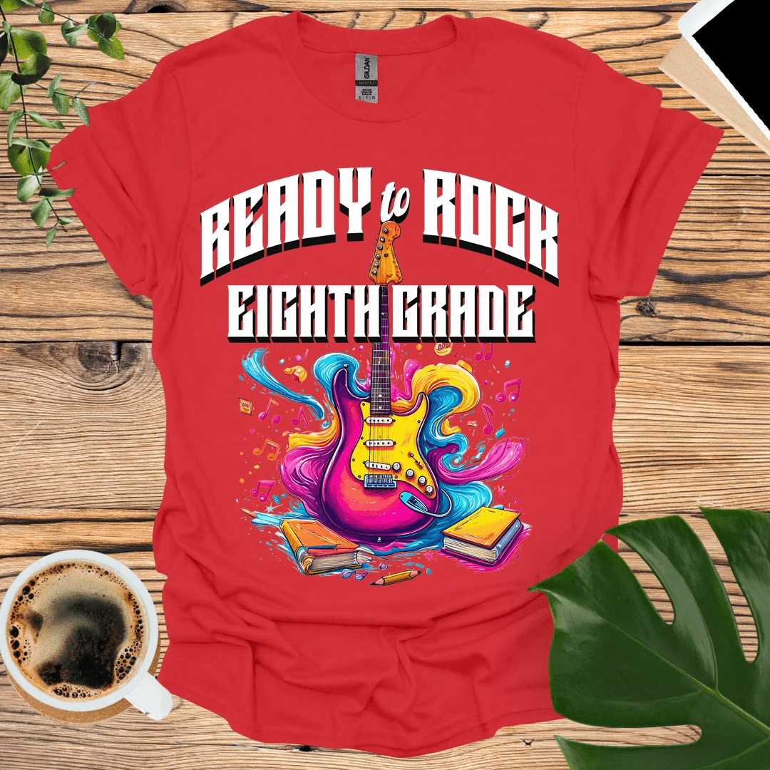 Vibrant Ready to Rock Eighth Grade T-Shirt Design