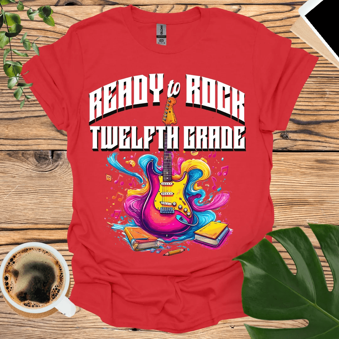 Vibrant Ready to Rock Twelfth Grade T-Shirt Design