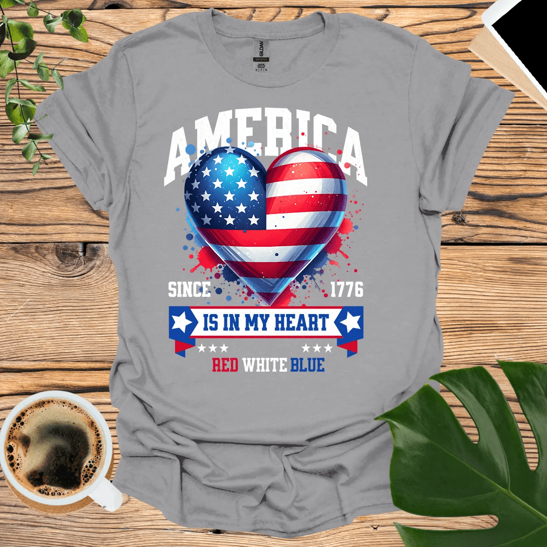 America Independence T-Shirt - Patriotic Heart!