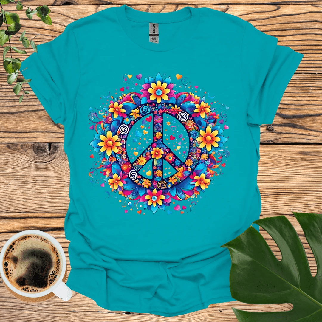 Flower Power Peace T-Shirt: 60s Inspired Design