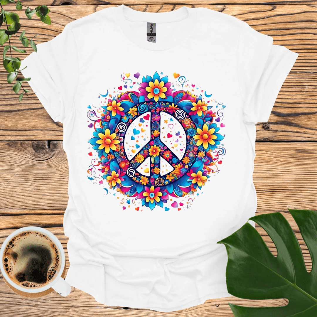 Flower Power Peace T-Shirt: 60s Inspired Design